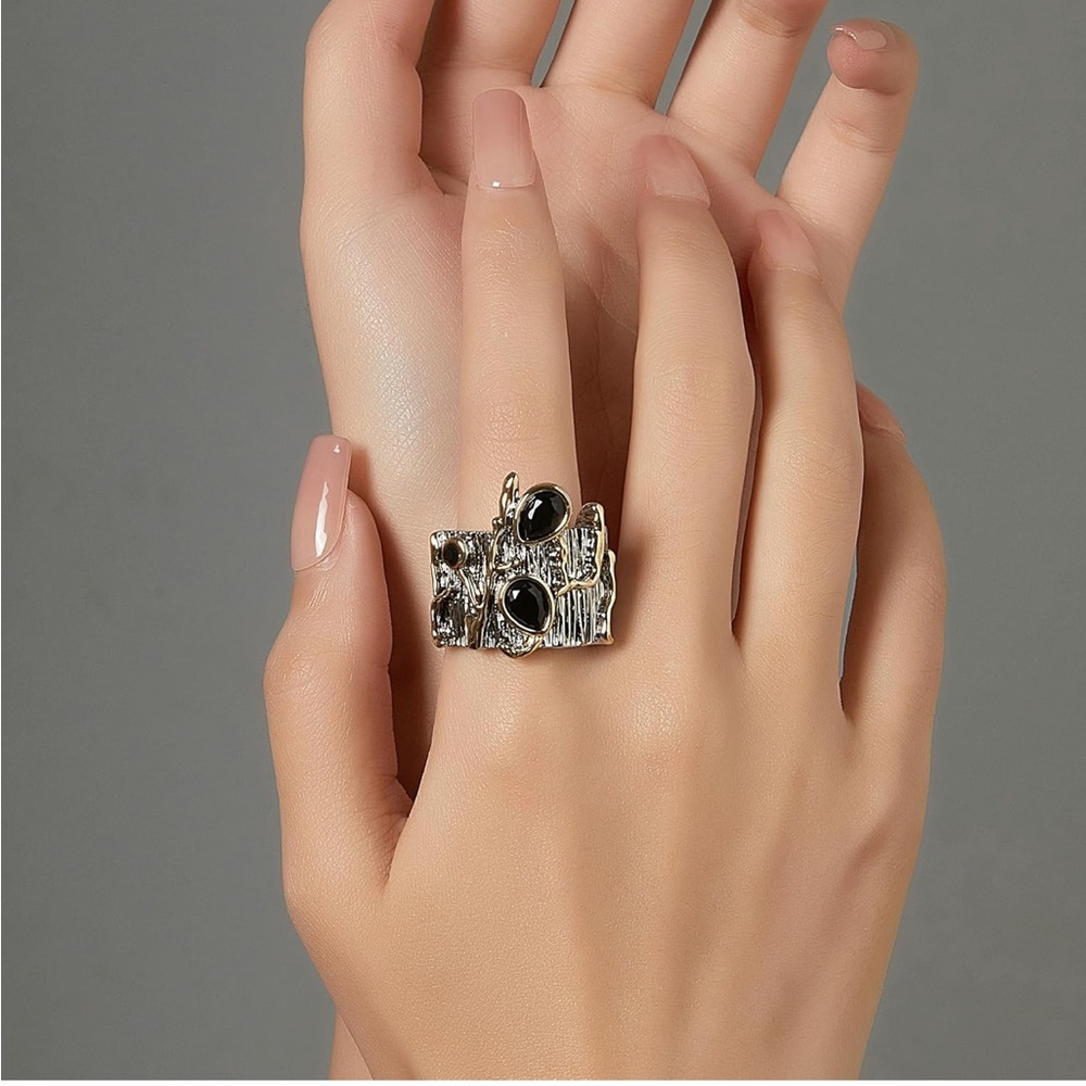 NEW Chunky Band Ring 18K Gold Plated Gold Silver Black Mixed Metals